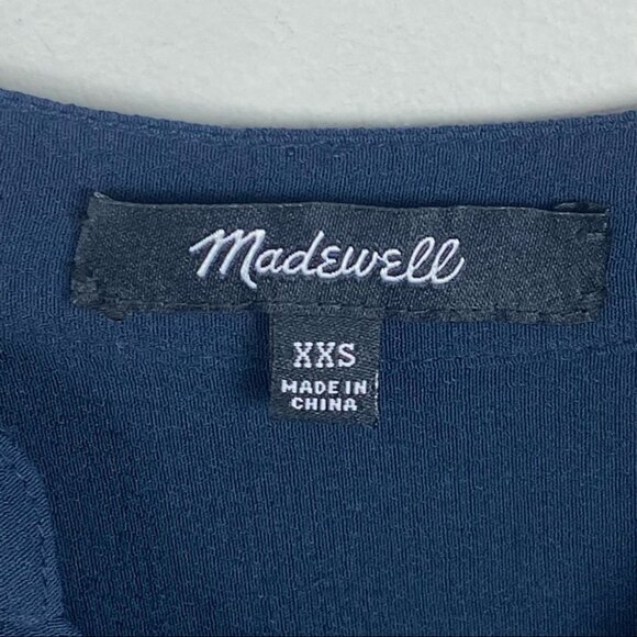 Madewell Blue Novella Lace-Up Mini Dress 70s Inspired Size XXS Navy Viscose - Picture 5 of 13
